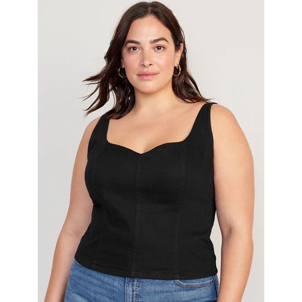Old Navy Women’s Black Sweetheart Fitted Cropped Tank Top Size L Large